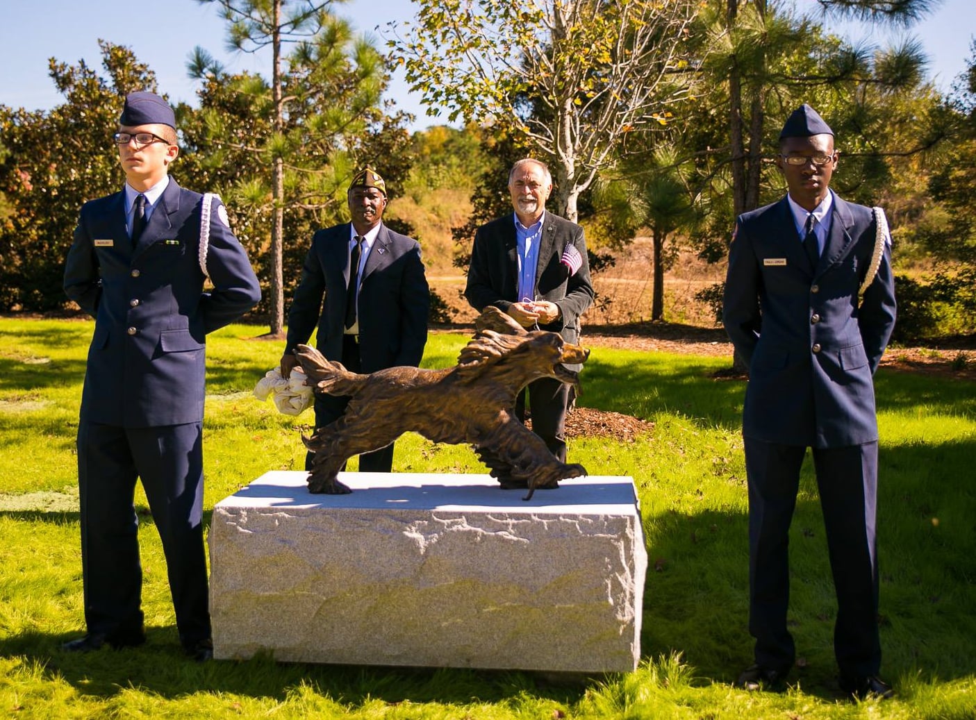 Alex at unveiling of sculpture of dog